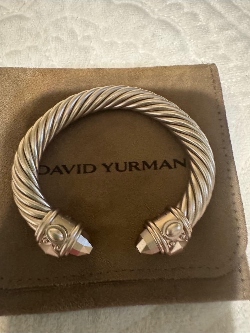 David Yurman Two-Tone Aluminum Cable Cuff Bracelet in Silver and Rose Gold